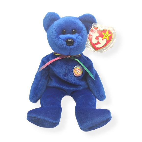 TY 1999 CLUBBY the ROYAL BLUE BEAR BEANIE - Picture 1 of 10